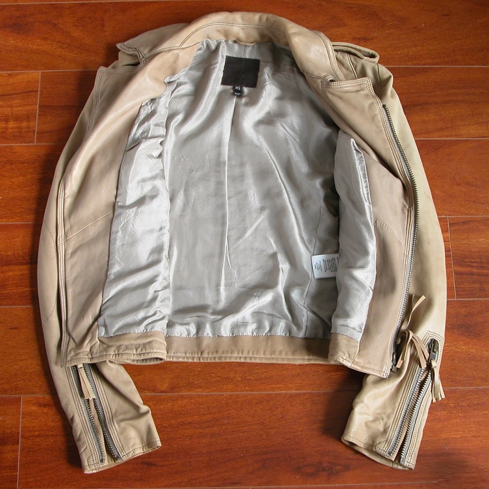 JOIE Sexy Beige Leather Moto Jacket Wms XS - Picture 8 of 8